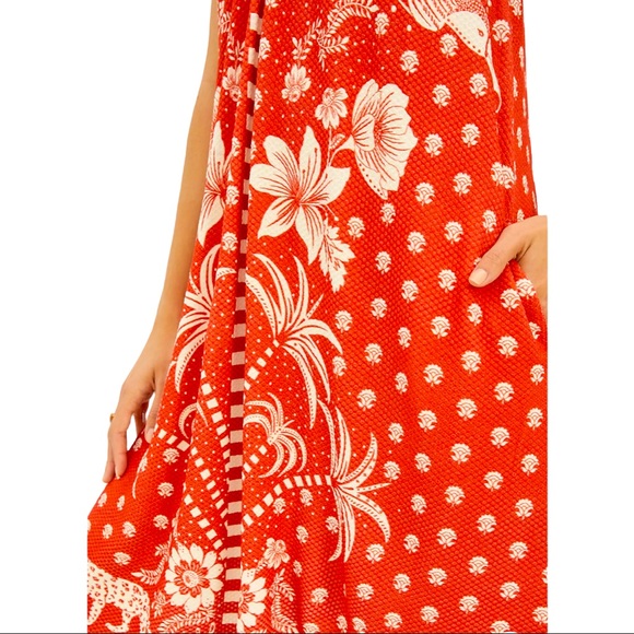 Farm Rio x Anthropologie Palm Tree Printed XS Orange Red Floral Cheetah Shift - Picture 2 of 5